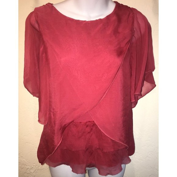 JS J S Millenium Hot Pink Silk Flutter Sleeves Boho Flowy Top Size ?? See Meas - Picture 2 of 6